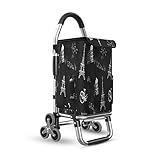 Tragbarer, faltbarer Einkaufswagen mit Aluminiumrahmen, großes Fassungsvermögen von 36 l, 6 Räder, 50 kg Tragkraft, ideal für Einkaufen und Camping