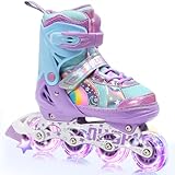OLYSPM Inliner Kinder für Mädchen und Jungen,Regenbogen-Design,Rollschuhe Kinder in 4 Größen für Drinnen und Draußen