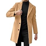 Asija Herren Wolle Wintermantel Slim Fit Mittelang Winter Wollmantel Freizeit Business Übergangsmantel Wolljacke Herren-Jacken Lang Winterjacken Mantel Herrenmantel Warm Trenchcoat Lange Jacke Schwarz