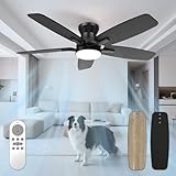 Mefine 106 cm Deckenventilator mit Beleuchtung und Fernbedienung Leise, Dimmbar Lampe mit Ventilator, 5 Doppelten Flügeln in Schwarz/Holzoptik, Deckenventilator mit Licht für Schlafzimmer Wohnzimmer