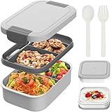 BIBURY Brotdose Kinder mit Fächern, 1960 ML BPA Frei Brotdose Schule Auslaufsicher, Lunchbox Kinder Erwachsene, Bento Box Kinder mit Besteck und Saucenbox, Vesperdose für Schule, Picknick & Unterwegs