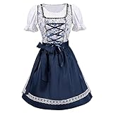 ISOYTERO Dirndl Kleider für Frauen l traditionelle atmungsaktive Spitze Dirndl Reißverschluss Süßes Kurzarmbluse für Kostüm Cosplay Party Bear Festival