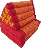 GURU SHOP Thaikissen, Dreieckskissen, Kapok, Tagesbett mit 3 Auflagen - Rot/orange, 30x50x160 cm