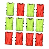 ifundom 12 Stück Teiliges Trainingswesten Atmungsaktive Mesh Weste Leichte Fußball Basketball Leibchen Sommerlich S Fluoreszierend Grün und Rot Schnelltrocknend für Mannschaftsspiele