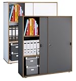 VCM Holz Büroschrank Ordner Aktenschrank Büromöbel Schrank Salia 3-Fach Breite 100 cm Schiebetüren Weiß