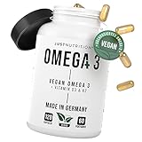 Omega 3 vegan mit Vitamin D3 & K2 - 120 Kapseln hochdosiert mit 1400mg Algenöl pro Tagesdosis - 630mg EPA & DHA - 100% pflanzlich