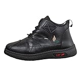 Generisch Schnürstiefeletten Damen Schwarz Leder,Baumwolle Stiefel Damen Schuhe Outdoor,Plateau rutschfest Winter Warme Fleece Gefüttert Weiche Sohle Mittleren Und Älteren