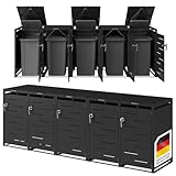 STEELSØN Mülltonnenbox 5er Diorus – Mülltonnenverkleidung aus Stahl für 5 Tonnen – Müllcontainer jeweils 120 Liter mit Sichtstreifen in graphitschwarz – Müllbox 102 x 62 x 294,5 cm (HxTxB)