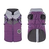 Savlot Hundemantel Winter Welpen Mäntel Hund Wintermantel Hundegeschirr Mantel Kleiner Hundegeschirr Welpenjacke Weste Kleidung Reflektierende wasserdichte Hundemäntel (L, Lila + Grau)