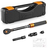 Drehmomentschlüssel 3/8 Zoll, 72 Zähne Wende Ratschenkopf, 5-60 Nm Torque Wrench Set für Fahrrad, Motorrad und Auto Zündkerzen Wechsel, mit 3/8' auf 1/4' Adapter, 3/8' Universalgelenk, 75mm Verlängeru