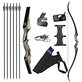 60 Zoll Bogenschießen Recurve Bogen Set,Pfeil und Bogen Erwachsene, Sportbogen Rechte Hand 30lb 35 lb 40lb 45 lb 50lb (45 lbs)