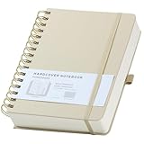 HOMEMARS Notizbuch A5 Kariert, Ringbuch A5,Notizblock Notizbuch Spiralbindung,300 Pages, 100 g/m²,14.8 cm x 21 cm,Elfenbein,Lederhülle, Notizblock für Frauen Männer Arbeit Büro,PU Leder