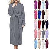 Warmer Damen-Bademantel, Winter-Bademantel für Damen, superweich, gemütlich, Loungewear, Plüsch-Fleece-Morgenmantel, volle Länge, trendiger Morgenmantel, bequem, Erwachsenen-Bademantel, V-Ausschnitt