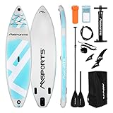 MSPORTS Stand Up Paddle Board Aufblasbar Komplettes Paddleboard Zubehör Verstellbares Paddel, hochwertige Pumpe + 2X Paddelstock + wasserdichte Smartphone Tasche + Multifunktionstasche (Grau-Blau)