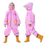 Vckrio Regenanzug Mädchen Rosa Regen Overall Wasserdicht Regenmantel Set Einteilig Matschanzug mit Reflektor Kapuze Knöpf Einhorn Druck Leicht Faltbar Regen Onesie Reisen Klettern für Kinder 6-7 Jahre