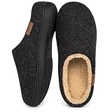 VeraCosy Herren Flauschige Sherpa Pantoffeln Memory Schaum Anti-Rutsch Innen Hausschuhe Schwarz，44-45 EU