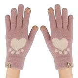 TAGVO Damen Touchscreen Süß Strickhandschuhe, Warme Thermo Dehnbare Winterhandschuhe Winddichte, Kunstpelz Plüsch Katzen Handschuhe mit Elastisch Manschette Braun-lang