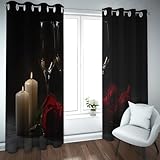 UIRINGART Moderne ästhetische Verdunkelungsvorhänge rote Rosen und Kerzenlichtmuster Thermisch isolierte Fenstervorhänge für Wohnzimmer Schlafzimmer 2 Paneele B107xH214cm