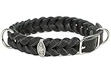 CopcoPet Fettleder-Halsband geflochten mit Dornschließe, geflochtenes Hundehalsband, Handarbeit aus Deutschland, hochwertiges Rindsleder (25-29 cm 15 mm verchromt, Schwarz)