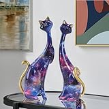 LIKEUDO Einzigartige Harzkatzen Statue für Katzenliebhaber - Perfekte Dekoration für Zuhause und Büro(Graffiti) (Blue and Purple)