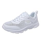 Woaikeyu Atmungsaktive Mesh Sneaker Damen ohne Absatz Laufschuhe Flache Sportschuhe Leicht Outdoor Trend Fitness Sneaker, weiß, 40 EU