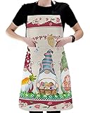 Chucoco Bauernhof-Oster-Zwerge, Küchenschürze, Frühlingshase, Tiere, verstellbar, wasserdicht, Latzschürzen für Damen/Herren, mit Taschen, Easterchm4359, 26.4x35in