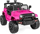 Kinder Elektroauto,12V Kinderauto Elektrisch 2,4G-Fernbedienung, Elektrofahrzeuge 2-türig mit MP3, Musik, Hupe, LED-Leuchten,USB-Funktionen,Maximale Reichweite der Fernbedienung 20 m (Rosa)
