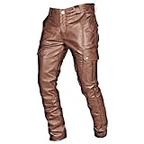vejtmcc Herren Lederhose Lederjeans Bikerjeans Jeans Hose Thermohose, Herren Motorrad Lederhose Lederjeans Für Nachtclub Hose, Slim Fit Wasserdicht Winddicht Herren Einfarbig Leder Cargohose