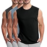 KOG 3er Pack Unterhemd Herren Tank Top Sport Tanktop Sommer Muskelshirts Ärmelloses Shirt Einfarbig Laufshirt Training Baumwolle Top Lässig T-Shirt Schwarz Blau Dunkelgrau L