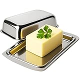 Butterdose - Große Butterglocke aus Edelstahl - Butterschale mit Deckel - Butterbehälter 16 x 10 x 43 cm - Rostfrei - Frühstücksbegleiter