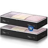 AIOR 2 Stück 90L Unterbettkommode mit Sichtfenster, Faltbare Unterbett-Aufbewahrungstasche Kleideraufbewahrung, Decken Organisator Lagerbehälter, 100x50x18cm (Schwarz)