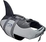 Aokay Hundeschwimmweste Hai,Größenverstellbarer Rettungswest für Hunde mit robustem Griff (L, Grau)