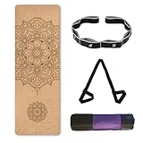 Tpe Yogamatte Kork, Rutschfest Tragbare Trainingsmatte mit Tragegurt, Aufbewahrungstasche, Spanngurt, für Workouts Heim Fitnessstudio Reisen(Brown 7,72 * 24 * 0.15in)