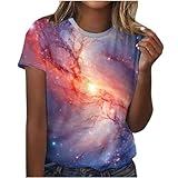 T-Shirts für Damen, Frühling und Sommer, modisch, Sternenhimmel, bedruckt, kurze Ärmel, Pullover, Blusen, trendiger Rundhalsausschnitt, lässiges T-Shirt, schmale Passform, Tunika-Shirt zum Ausgehen,