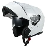 MY Motorrad Klapphelm Integralhelm 935,ECE 22.06 Zertifiziert Modular Helm mit Doppelvisier für Damen Herren (Weiß, XL)