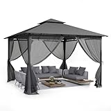 UDPATIO Pavillon 3,35x3,35m Wasserdicht Stabil Winterfest, Gartenpavillon mit Doppeldach, Moskitonetz und Metallrahmen, Doppeldach Gartenlaube für Garten, Terrassen, (Grau)