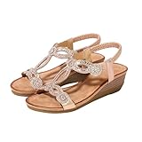 Sandalen Damen Mit Absatz - Keilsandalen Damen Sandaletten Plateau Strandsandalen Bohemian Strandschuhe Römersandalen Freizeitsandalen Mit Keilabsatz Sommerschuhe Badesandalen Outdoorsandalen Gr.35-42