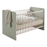 PRIZZI Sicheres Babybett 70x140 cm in Pastellgrün/Aurum Optik - Funktionales Baby Gitterbett mit höhenverstellbarem Lattenrost - 78 x 88 x 143 cm (B/H/T)