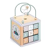 Navaris Motorikwürfel aus Holz - Activity Würfel Motorik Spielzeug ab 18 Monate - Motorikschleife Spielwürfel - Baby Spielspaß in Pastellfarben