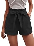 GORGLITTER Damen Shorts Kurze Sommerhose Elastischer Bund Breites Bein Kurzhose Casual Locker Hose mit Gürtel Schwarz XL