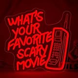 Hängende Kunst Leuchtreklamen Neon-Leuchtschild 'What’s Your Favorite Scary Movie?“ USB-dimmbar, Party- Und Heimdekoration, Horrorfilm,33x32cm
