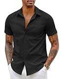 COOFANDY Herren Hemd Kurzarm Bügelfrei Businesshemd Herrenhemd Kurzarm Sommerhemd Freizeithemd Kurzarmhemd Einfarbig Button Down Hemd Slim Fit Schwarz L