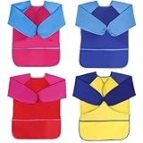 UptVin Malschürze Kinder, 4er Set Malkittel Kinder für Jungen und Mädchen Wasserdichte Bastelschürze Malerkittel mit Langen Ärmeln für Alter 3-8 Jahre, mit 3 Praktischen Taschen