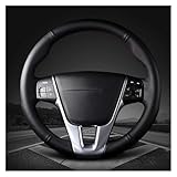 Qklyxr Auto-Lenkradbezug, for Volvo, for XC60 2015 2016 2017, schwarz, rutschfest, verschleißfest, Leder-Autozubehör, Lenkradbezug(Black Gray Rhread)