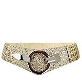 Glamexx24 Elastischer Damen Taillengürtel gürtel 6cm breiter Hüftgürtel mit silberner Ring (Gold Strass, Taillenweite 75cm-110cm)
