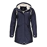 Dry Fashion Damen Regenmantel Malmö - Frauen Regenjacke Jacke mit Kapuze Lang Winddicht Wasserdicht Gefüttert mit Teddyfleece in Navy Größe 52