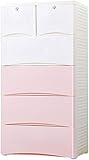 Verdickter großer Kunststoff-Aufbewahrungsschrank für Kinderkleidung, 5-lagige Schublade, Kleiderschrank-Nizer, weiß-rosa Kinderkommode, langlebige und platzsparende Lösung