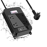 Außensteckdosenleiste mit USB C, strapazierfähig, wasserdicht, Überspannungsschutz mit 4 Ausgängen, 2 USB-C-Anschlüssen, 1,8 m Flachstecker-Verlängerungskabel, Wandhalterung für Badezimmer, Küche