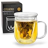 Creano Teeglas 450ml - Große Teetasse mit Sieb und Deckel aus Glas - EIN idealer Teebereiter