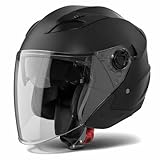 VINZ Calobra Jethelm mit Sonnenblende und Visier | Roller Helm Motorradhelm | ECE 22.06 Zertifiziert | in Gr. XS-XXL - Mattschwarz